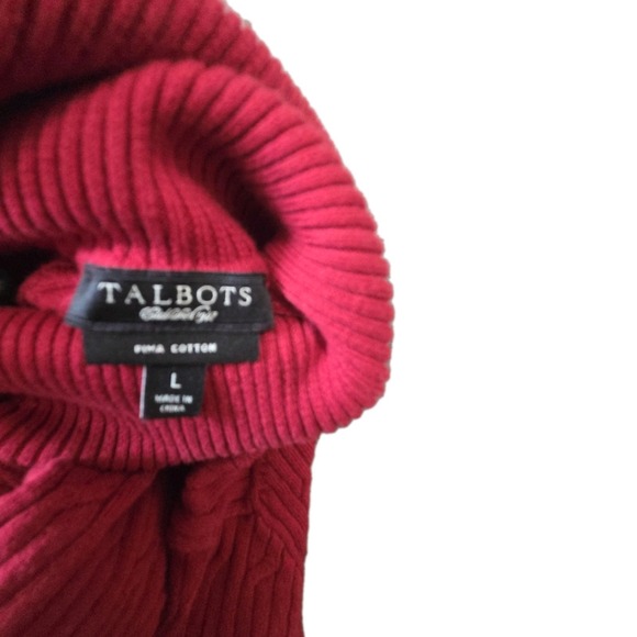 Talbots Women's L Pima Cotton Cable Knit Turtleneck Sweater Red Long Sleeve - Picture 4 of 7